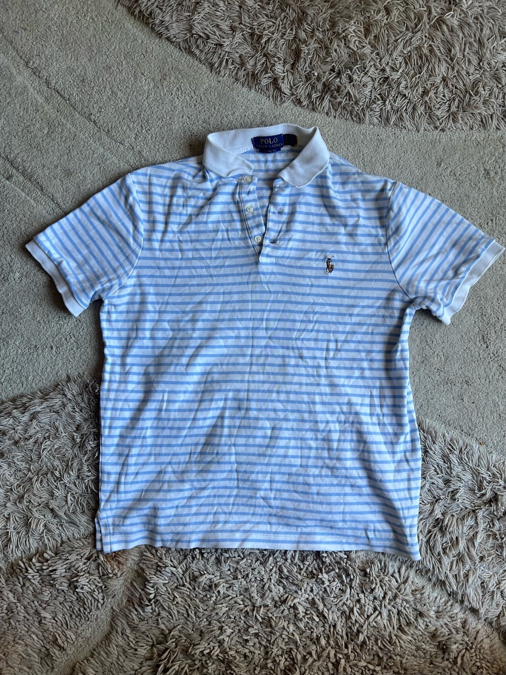 Polo by Ralph Lauren Light Blue and White Striped Cotton Polo